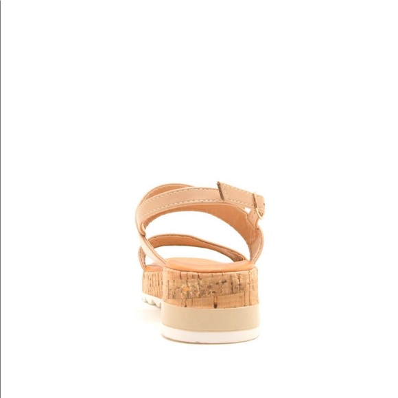 Nude open toe lug cork band wedge platform sandals - Picture 4 of 4